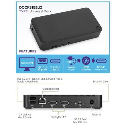 Uniwersalna stacja dokująca | DisplayLink USB-C z 65 W Power Delivery | Porty Ethernet LAN (RJ-45) 1 | Porty DisplayPorts 2 | Et Uniwersalna stacja dokująca | DisplayLink USB-C z 65 W Power Delivery | Porty Ethernet LAN (RJ-45) 1 | Porty DisplayPorts 2 | Et