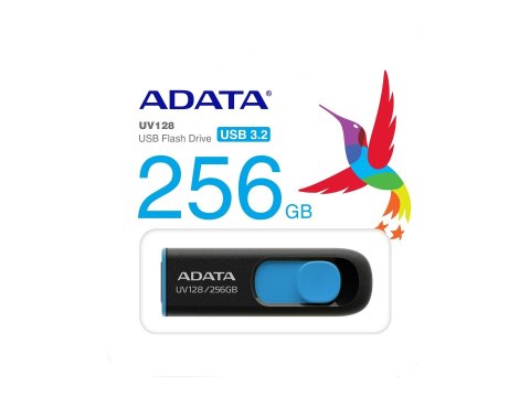 ADATA Pamięć USB UV128 256 GB Gen1 Czarno-Niebieska ADATA Pamięć USB UV128 256 GB Gen1 Czarno-Niebieska