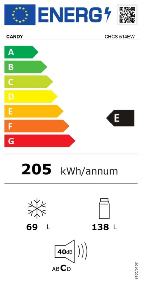 Candy | Chłodziarka | CHCS 514EW | Klasa efektywności energetycznej E | Wolnostojąca | Kombi | Wysokość 151 cm | Pojemność chłod Candy | Chłodziarka | CHCS 514EW | Klasa efektywności energetycznej E | Wolnostojąca | Kombi | Wysokość 151 cm | Pojemność chłod
