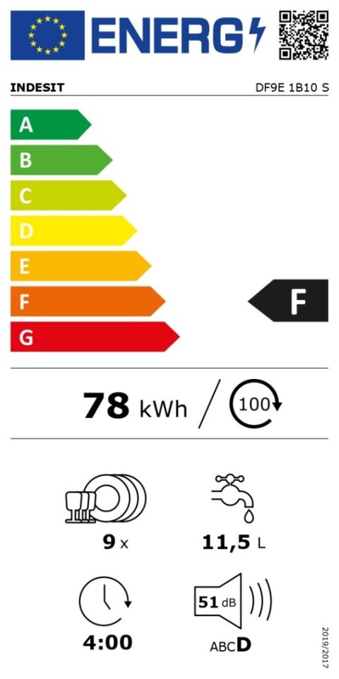 INDESIT | Dishwasher | DF9E 1B10 S | Free standing | Width 45 cm | Number of place settings 9 | Number of programs 6 | Energy ef INDESIT | Dishwasher | DF9E 1B10 S | Free standing | Width 45 cm | Number of place settings 9 | Number of programs 6 | Energy ef