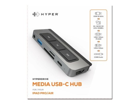 Koncentrator portów USB-C HyperDrive Media 6-w-1 do iPad Pro/Air | Ilość portów HDMI: 1 Koncentrator portów USB-C HyperDrive Media 6-w-1 do iPad Pro/Air | Ilość portów HDMI: 1