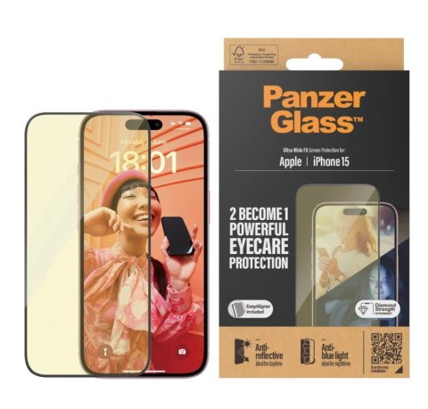 PanzerGlass | Ochraniacz ekranu - szkło | Apple iPhone 15 | Szkło | Czarny | Przezroczysty PanzerGlass | Ochraniacz ekranu - szkło | Apple iPhone 15 | Szkło | Czarny | Przezroczysty