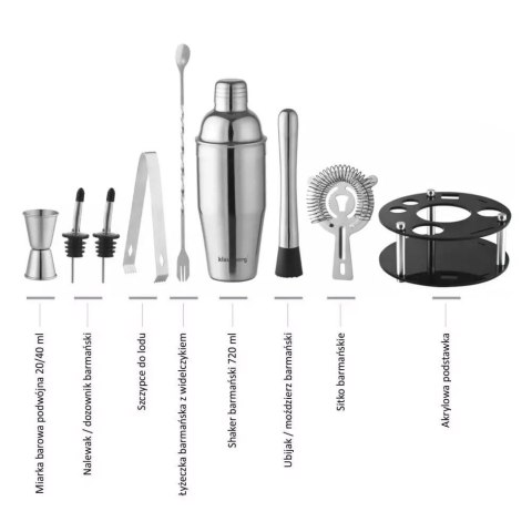 ZESTAW BAROWY 9 ELEMENTÓW SHAKER KLAUSBERG KB-7580 SREBRNY ZESTAW BAROWY 9 ELEMENTÓW SHAKER KLAUSBERG KB-7580 SREBRNY