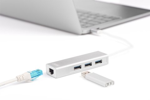 Digitus | 3-portowy koncentrator USB typu C + Gigabit Ethernet Digitus | 3-portowy koncentrator USB typu C + Gigabit Ethernet