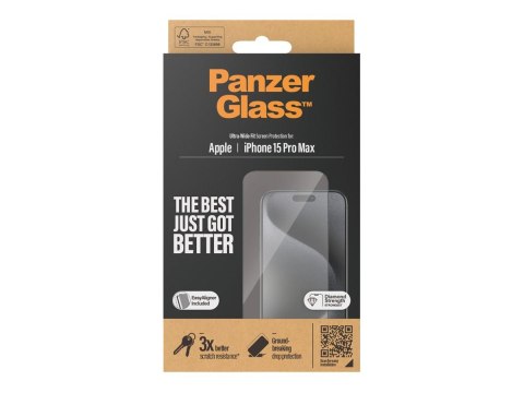 PanzerGlass | Ochraniacz ekranu | Apple | IPhone 15 Pro Max | Szkło | Przezroczysty | Bardzo szerokie dopasowanie, Odporny na za PanzerGlass | Ochraniacz ekranu | Apple | IPhone 15 Pro Max | Szkło | Przezroczysty | Bardzo szerokie dopasowanie, Odporny na za