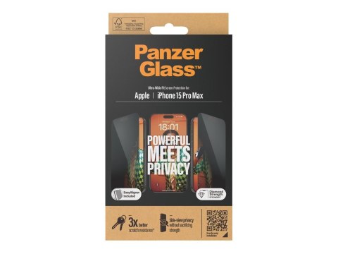 PanzerGlass | Privacy Screen Protector | Apple | iPhone 15 Pro Max | Tempered glass | Black | Ultra-Wide Fit W. Easyaligner PanzerGlass | Privacy Screen Protector | Apple | iPhone 15 Pro Max | Tempered glass | Black | Ultra-Wide Fit W. Easyaligner