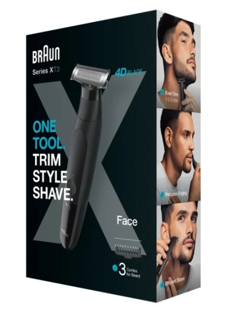 Braun Beard Trimmer | Series XT 3100 | Cordless | Number of length steps 3 | Black Braun Beard Trimmer | Series XT 3100 | Cordless | Number of length steps 3 | Black