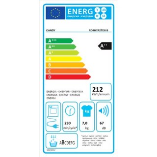 Candy | RO4 H7A2TEX-S | Suszarka | Klasa efektywności energetycznej A++ | Ładowana od przodu | 7 kg | LCD | Głębokość 46,5 cm |