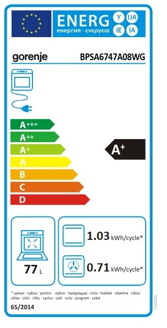 Gorenje Oven | BPSA6747A08WG | 77 L | Electric | AquaClean | Mechanical control | Steam function | Height 59.5 cm | Width 59.5 c Gorenje Oven | BPSA6747A08WG | 77 L | Electric | AquaClean | Mechanical control | Steam function | Height 59.5 cm | Width 59.5 c