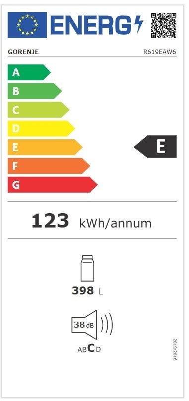 Gorenje Refrigerator | R619EAW6 | Energy efficiency class E | Free standing | Larder | Height 185 cm | Fridge net capacity 398 L Gorenje Refrigerator | R619EAW6 | Energy efficiency class E | Free standing | Larder | Height 185 cm | Fridge net capacity 398 L