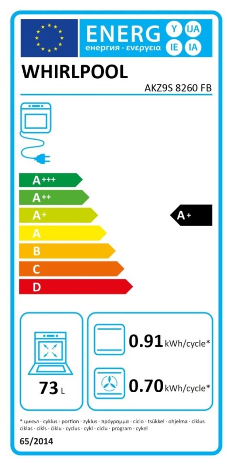 Piekarnik Whirlpool | AKZ9S 8260 FB | 73 L | Elektryczny | Hydrolityczny | Elektroniczny | Funkcja pary | Konwekcja | Wysokość 5 Piekarnik Whirlpool | AKZ9S 8260 FB | 73 L | Elektryczny | Hydrolityczny | Elektroniczny | Funkcja pary | Konwekcja | Wysokość 5
