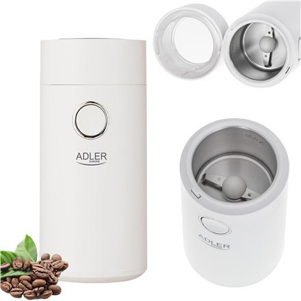 Adler | AD 4446ws | Młynek do kawy | 150 W | Pojemność ziaren kawy 75 g | Liczba filiżanek szt. | Biały Adler | AD 4446ws | Młynek do kawy | 150 W | Pojemność ziaren kawy 75 g | Liczba filiżanek szt. | Biały
