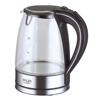 Adler | Czajnik | AD 1225 | Standard | 2000 W | 1,7 L | Szkło | Obrotowa podstawa 360° | Przezroczysty / Stal nierdzewna