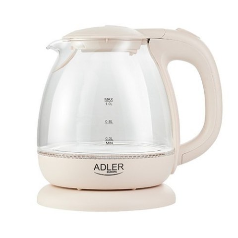 Adler | Czajnik | AD 1283C | Elektryczny | 900 W | 1 L | Szkło/stal nierdzewna | Podstawa obrotowa 360° | Kremowy Adler | Czajnik | AD 1283C | Elektryczny | 900 W | 1 L | Szkło/stal nierdzewna | Podstawa obrotowa 360° | Kremowy