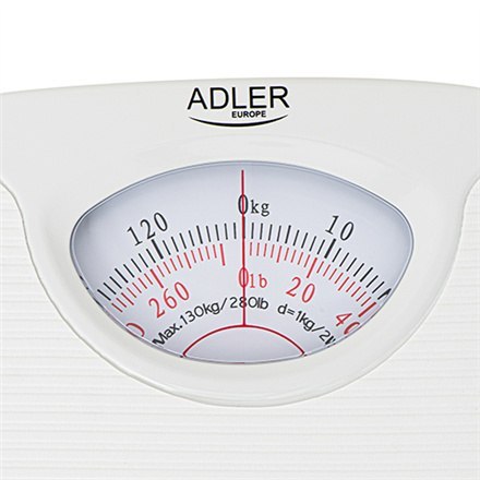 Adler | Mechaniczna waga łazienkowa | AD 8151w | Maksymalna waga (nośność) 130 kg | Dokładność 1000 g | Biały Adler | Mechaniczna waga łazienkowa | AD 8151w | Maksymalna waga (nośność) 130 kg | Dokładność 1000 g | Biały