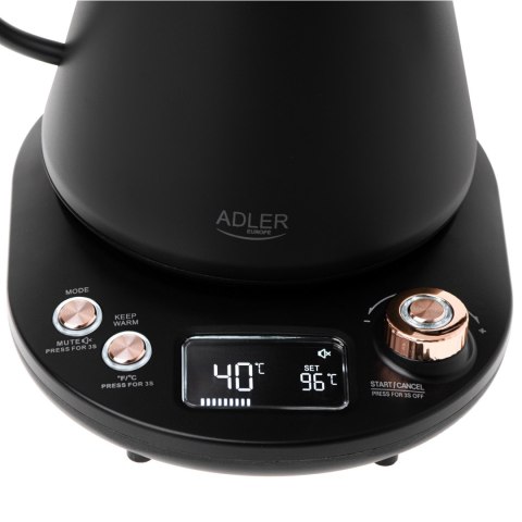 Czajnik Adler | AD 1349 | Elektryczny | 1100 W | 1 L | Stal nierdzewna | Podstawa obrotowa 360° | Czarny/złoty Czajnik Adler | AD 1349 | Elektryczny | 1100 W | 1 L | Stal nierdzewna | Podstawa obrotowa 360° | Czarny/złoty