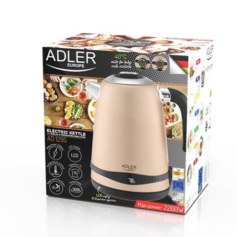 Adler | Czajnik | AD 1295 | Elektryczny | 2200 W | 1,7 L | Stal nierdzewna | Podstawa obrotowa 360° | Złoty Adler | Czajnik | AD 1295 | Elektryczny | 2200 W | 1,7 L | Stal nierdzewna | Podstawa obrotowa 360° | Złoty
