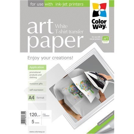ColorWay | ART | 120 g/m² | A4 | Papier fotograficzny Transfer T-shirt (biały) ColorWay | ART | 120 g/m² | A4 | Papier fotograficzny Transfer T-shirt (biały)