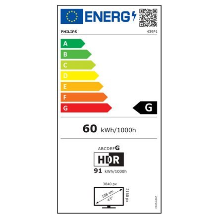 Philips | 439P1/00 | 43 " | VA | 4K UHD | 16:9 | 4 ms | 400 cd/m² | Wyjście słuchawkowe | Porty HDMI w ilości 3 | 60 Hz Philips | 439P1/00 | 43 " | VA | 4K UHD | 16:9 | 4 ms | 400 cd/m² | Wyjście słuchawkowe | Porty HDMI w ilości 3 | 60 Hz
