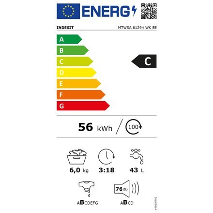 INDESIT | MTWSA 61294 WK EE | Pralka | Klasa efektywności energetycznej C | Ładowana od frontu | Pojemność prania 6 kg | 1151 ob INDESIT | MTWSA 61294 WK EE | Pralka | Klasa efektywności energetycznej C | Ładowana od frontu | Pojemność prania 6 kg | 1151 ob