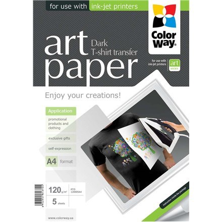 KolorWay | Transfer do koszulek ART (ciemne) | 120 g/m² | A4 | Papier fotograficzny KolorWay | Transfer do koszulek ART (ciemne) | 120 g/m² | A4 | Papier fotograficzny