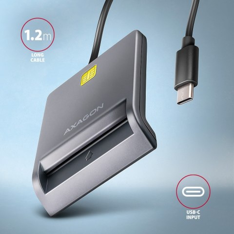 AXAGON CRE-SM3TC USB-C Czytnik kart inteligentnych/kart identyfikacyjnych, kabel 1,2 m | AXAGON AXAGON CRE-SM3TC USB-C Czytnik kart inteligentnych/kart identyfikacyjnych, kabel 1,2 m | AXAGON