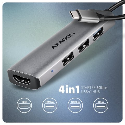 AXAGON HMC-H3A hub USB 5Gbps, 3x USB-A, HDMI 4k/30Hz, kabel USB-C 15cm | AXAGON AXAGON HMC-H3A hub USB 5Gbps, 3x USB-A, HDMI 4k/30Hz, kabel USB-C 15cm | AXAGON