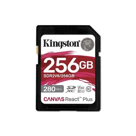 Kingston Canvas React Plus | 256 GB | SD | Klasa pamięci Flash 10 Kingston Canvas React Plus | 256 GB | SD | Klasa pamięci Flash 10