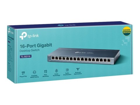 TP-LINK | 16-portowy przełącznik gigabitowy | TL-SG116 | Niezarządzalny | Desktop | Ilość portów 1 Gb/s (RJ-45) | Ilość portów 1 TP-LINK | 16-portowy przełącznik gigabitowy | TL-SG116 | Niezarządzalny | Desktop | Ilość portów 1 Gb/s (RJ-45) | Ilość portów 1