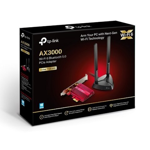 TP-LINK | TX3000E | AX3000 Wi-Fi 6 Bluetooth 5.0 PCIe Adapter | 2.4GHz/5GHz | Antena typu 2xHigh-Gain External Antennas | 574+24 TP-LINK | TX3000E | AX3000 Wi-Fi 6 Bluetooth 5.0 PCIe Adapter | 2.4GHz/5GHz | Antena typu 2xHigh-Gain External Antennas | 574+24