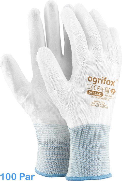 Rękawice robocze / Białe / OX-POLIUR_WW - 100 par (9 - L) Rękawice robocze / Białe / OX-POLIUR_WW - 100 par (9 - L)