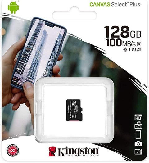 Kingston Karta Pamięci MicroSD 128GB Canvas Select Plus 100MB/s Adapter Kingston Karta Pamięci MicroSD 128GB Canvas Select Plus 100MB/s Adapter