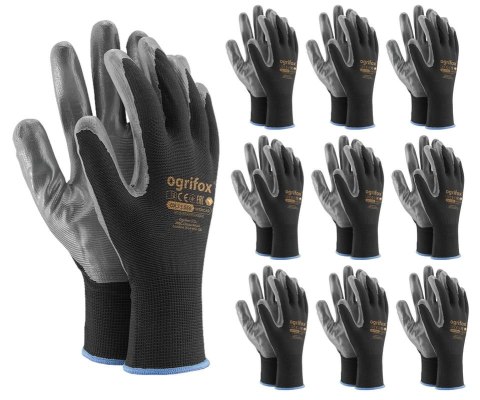 Rękawice robocze / Czarne / OX-NITRICAR_BS - 10 Par (10 - XL) Rękawice robocze / Czarne / OX-NITRICAR_BS - 10 Par (10 - XL)