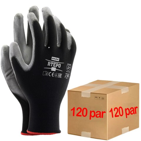 Rękawice robocze / czarno-szare / RTEPO_BS - 120 Par (10 - XL) Rękawice robocze / czarno-szare / RTEPO_BS - 120 Par (10 - XL)