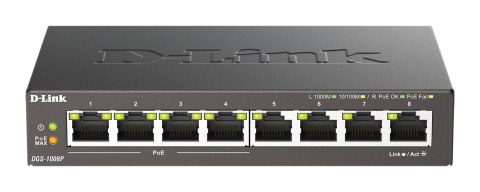 D-Link | 8-portowy przełącznik Gigabit PoE (4xPoE) | DGS-1008P | Niezarządzany | Desktop | Typ zasilania Zewnętrzny D-Link | 8-portowy przełącznik Gigabit PoE (4xPoE) | DGS-1008P | Niezarządzany | Desktop | Typ zasilania Zewnętrzny