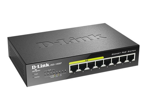 D-Link | 8-portowy przełącznik Gigabit PoE (4xPoE) | DGS-1008P | Niezarządzany | Desktop | Typ zasilania Zewnętrzny D-Link | 8-portowy przełącznik Gigabit PoE (4xPoE) | DGS-1008P | Niezarządzany | Desktop | Typ zasilania Zewnętrzny