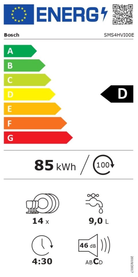 Bosch | Zmywarka | SMS4HVI00E | Wolnostojąca | Szerokość 60 cm | Liczba kompletów naczyń 14 | Liczba programów 6 | Klasa efektyw Bosch | Zmywarka | SMS4HVI00E | Wolnostojąca | Szerokość 60 cm | Liczba kompletów naczyń 14 | Liczba programów 6 | Klasa efektyw