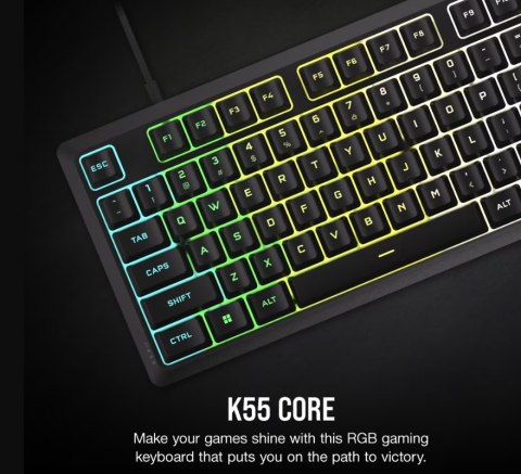 Corsair K55 CORE RGB | Klawiatura dla graczy | Przewodowa | NA | Czarna | USB 2.0 Typ-A