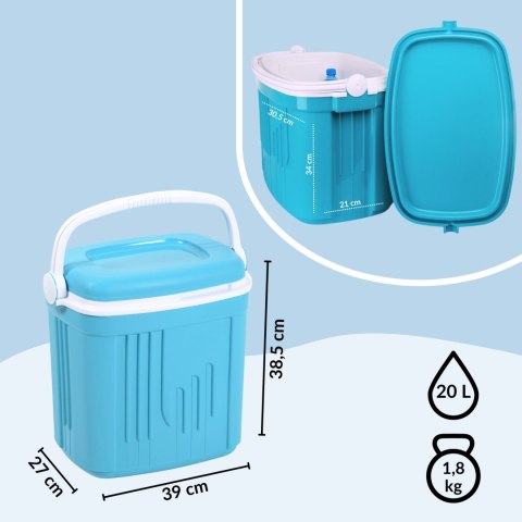Lodówka turystyczna 20L KAMAI ICEBERG na wkłady mrożące, turkusowa z białą rączką Lodówka turystyczna 20L KAMAI ICEBERG na wkłady mrożące, turkusowa z białą rączką