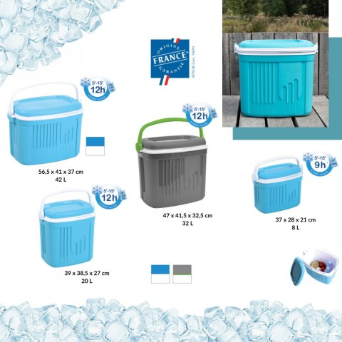 Lodówka turystyczna 20L KAMAI ICEBERG na wkłady mrożące, turkusowa z białą rączką Lodówka turystyczna 20L KAMAI ICEBERG na wkłady mrożące, turkusowa z białą rączką