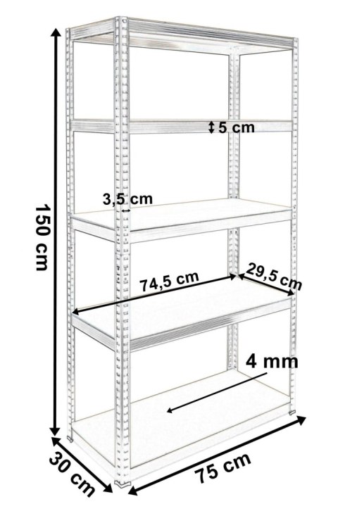Regał magazynowy 5 poziomów czarny 625kg 150x75x30 cm Regał magazynowy 5 poziomów czarny 625kg 150x75x30 cm