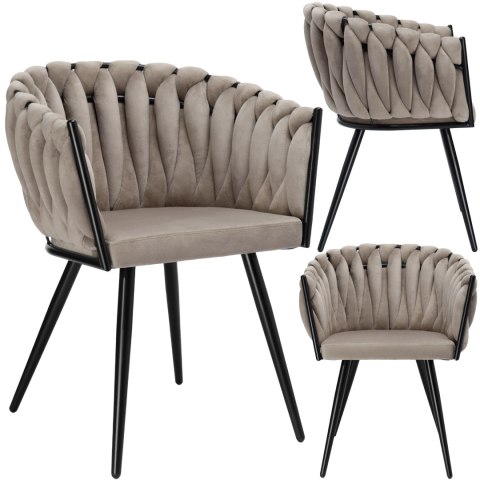 Krzesło welurowe plecione ASTON VELVET taupe Krzesło welurowe plecione ASTON VELVET taupe