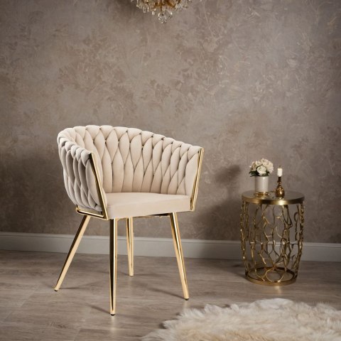 Krzesło welurowe plecione COFTON gold VELVET beżowy Krzesło welurowe plecione COFTON gold VELVET beżowy