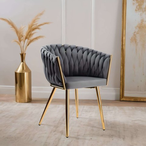 Krzesło welurowe plecione COFTON gold VELVET grafitowy Krzesło welurowe plecione COFTON gold VELVET grafitowy