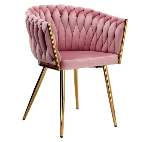Krzesło welurowe plecione COFTON gold VELVET różowy Krzesło welurowe plecione COFTON gold VELVET różowy