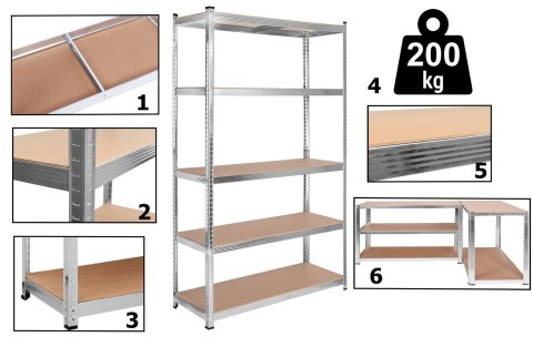 Regał stalowy magazynowy 200kg 5 poziomów 205x120x45 cm ocynkowany Regał stalowy magazynowy 200kg 5 poziomów 205x120x45 cm ocynkowany