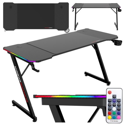 Biurko gamingowe SHADOW GAMER 2.0 140 cm LED RGB podkładka Biurko gamingowe SHADOW GAMER 2.0 140 cm LED RGB podkładka