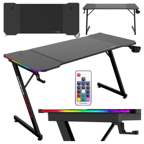 Biurko gamingowe SHADOW GAMER 2.0 140 cm LED RGB podkładka Biurko gamingowe SHADOW GAMER 2.0 140 cm LED RGB podkładka