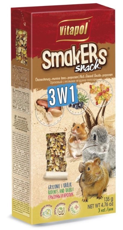 Vitapol Smakers 3w1 Dla Gryzoni I Królika (Orzechowy/Owoce Lasu/Popcorn) 3szt Vitapol Vitapol Smakers 3w1 Dla Gryzoni I Królika (Orzechowy/Owoce Lasu/Popcorn) 3szt Vitapol