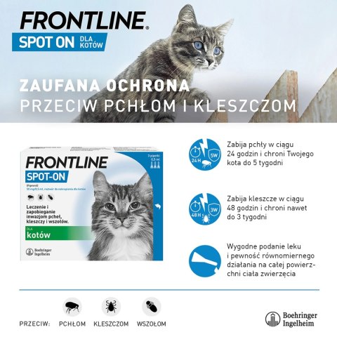 FRONTLINE Spot On Dla Kotów 3x0,5ml Frontline (Boehringer Ingelheim) FRONTLINE Spot On Dla Kotów 3x0,5ml Frontline (Boehringer Ingelheim)